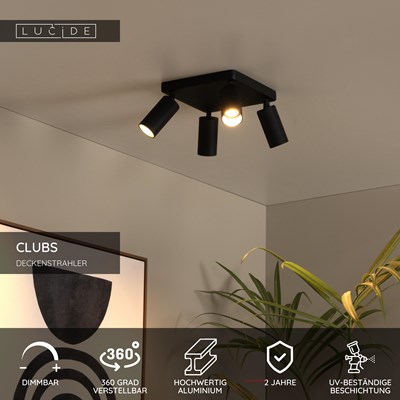 Lucide CLUBS - Deckenstrahler - 4xGU10 - Schwarz